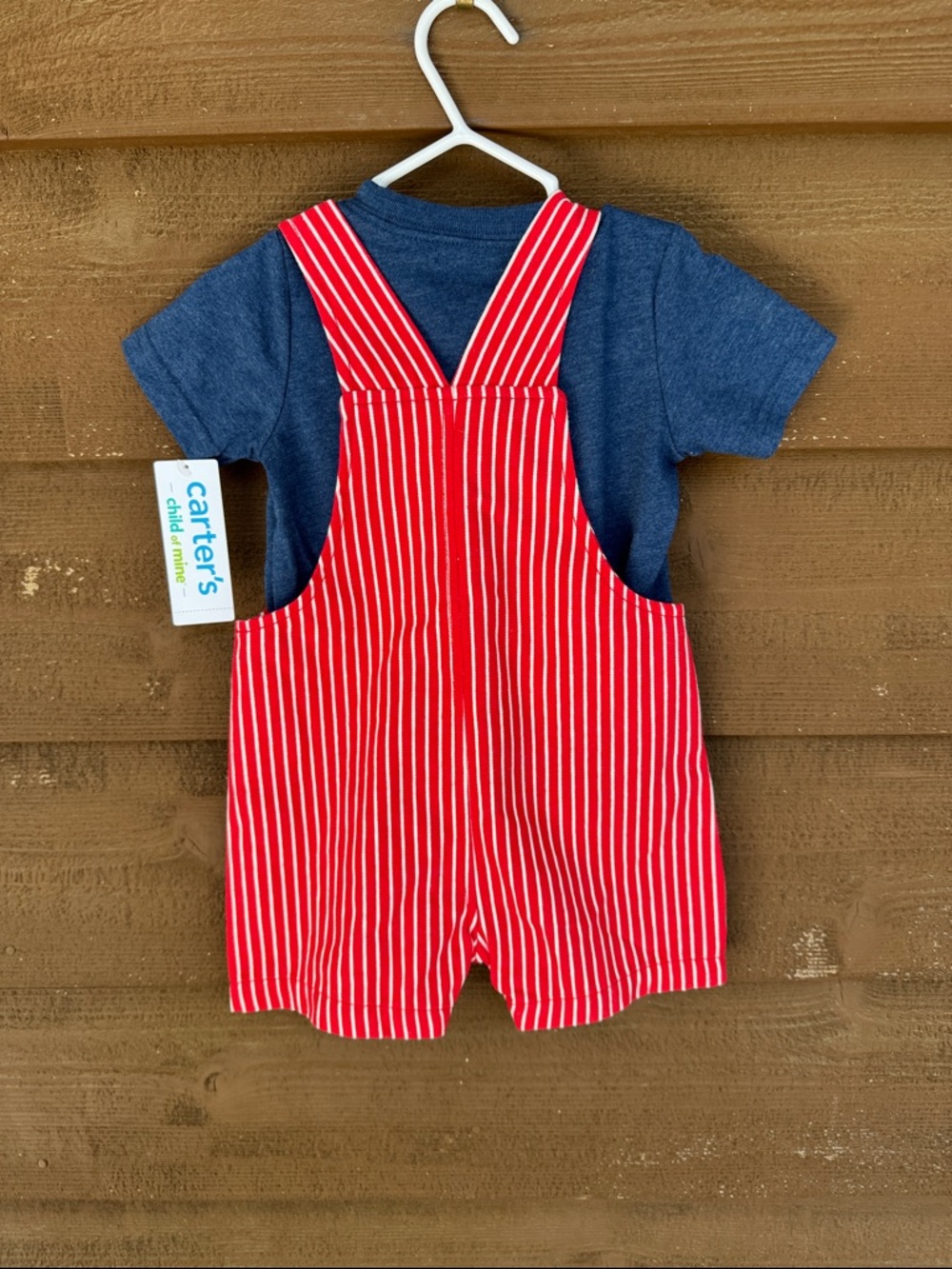 Carter's Red and White Striped Overalls with Navy Tee - Picture 4 of 4